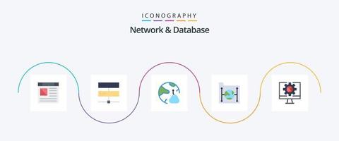 Network And Database Flat 5 Icon Pack Including document. cloud. hosting. online. network vector