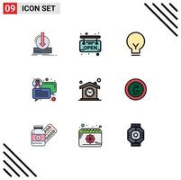 9 User Interface Filledline Flat Color Pack of modern Signs and Symbols of time home light sign chat Editable Vector Design Elements