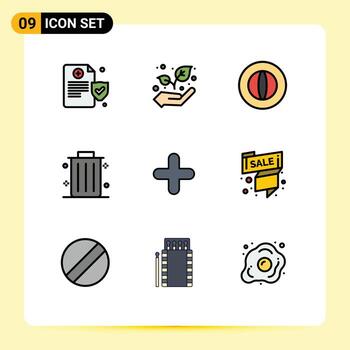 9 Universal Filledline Flat Colors Set for Web and Mobile Applications label plus finance new office Editable Vector Design Elements