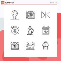 Mobile Interface Outline Set of 9 Pictograms of knight chess flip strategy jewelry Editable Vector Design Elements