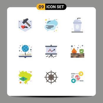 9 Universal Flat Color Signs Symbols of projector graph drink chart globe Editable Vector Design Elements