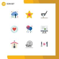 Flat Color Pack of 9 Universal Symbols of bloons love aim cd shot Editable Vector Design Elements