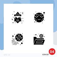 Modern Set of 4 Solid Glyphs Pictograph of crown sports romance love bug Editable Vector Design Elements