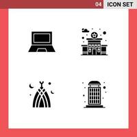 User Interface Pack of 4 Basic Solid Glyphs of computers month hardware police muslim Editable Vector Design Elements