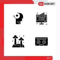 Pack of 4 creative Solid Glyphs of clear food head computer mushroom Editable Vector Design Elements