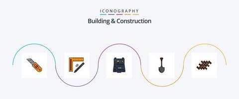 edificio y construcción línea lleno plano 5 5 icono paquete incluso reparar. pala. diseño. ducha reparar vector