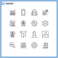 16 User Interface Outline Pack of modern Signs and Symbols of degree settings tablet gears easter Editable Vector Design Elements