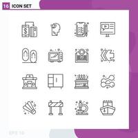 User Interface Pack of 16 Basic Outlines of flip tutorial head multimedia education Editable Vector Design Elements