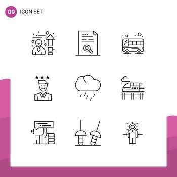 User Interface Pack of 9 Basic Outlines of rain path bus job career Editable Vector Design Elements