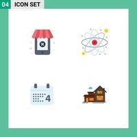 User Interface Pack of 4 Basic Flat Icons of online date atom study home Editable Vector Design Elements