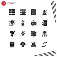 Universal Icon Symbols Group of 16 Modern Solid Glyphs of air woman document female avatar Editable Vector Design Elements