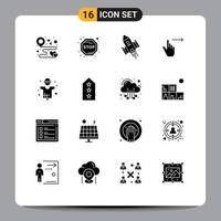 Modern Set of 16 Solid Glyphs and symbols such as swipe right space craft gestures launch Editable Vector Design Elements