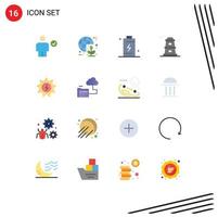 Pictogram Set of 16 Simple Flat Colors of watchtower observatory world energy charge Editable Pack of Creative Vector Design Elements