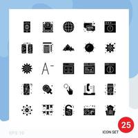 Universal Icon Symbols Group of 25 Modern Solid Glyphs of mobile app map alert message Editable Vector Design Elements