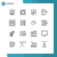 Pictogram Set of 16 Simple Outlines of cinema seo connected report business Editable Vector Design Elements