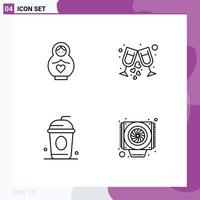 Set of 4 Modern UI Icons Symbols Signs for dolphin drink heart wine computer Editable Vector Design Elements