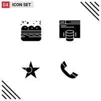 Universal Icon Symbols Group of 4 Modern Solid Glyphs of pie star hosting website web phone Editable Vector Design Elements