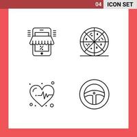 Group of 4 Filledline Flat Colors Signs and Symbols for mobile heartbeat marketplace pizza steering Editable Vector Design Elements