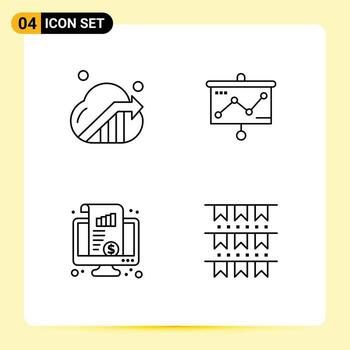 Modern Set of 4 Filledline Flat Colors Pictograph of business kpi seo graph chart Editable Vector Design Elements