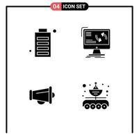 Set of 4 Modern UI Icons Symbols Signs for battery computer full sync announce Editable Vector Design Elements