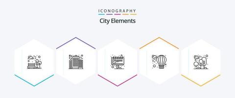 City Elements 25 Line icon pack including park. garden. billboard. city. balloon vector