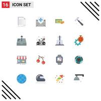 Flat Color Pack of 16 Universal Symbols of tool hammer mail business finance Editable Pack of Creative Vector Design Elements