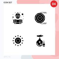 4 Universal Solid Glyphs Set for Web and Mobile Applications builder flower labour diagram holiday Editable Vector Design Elements