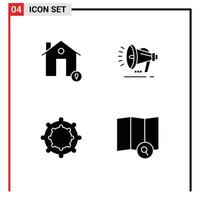 Modern Set of 4 Solid Glyphs and symbols such as buildings baby location loud speaker explore Editable Vector Design Elements