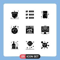 Pack of 9 Modern Solid Glyphs Signs and Symbols for Web Print Media such as web girl listing child refrigerator Editable Vector Design Elements