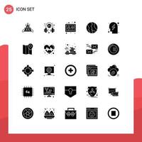 Group of 25 Solid Glyphs Signs and Symbols for head world account map global Editable Vector Design Elements