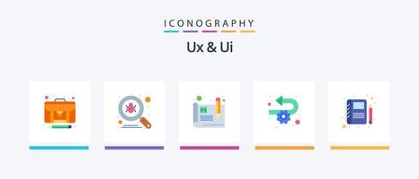 Ux And Ui Flat 5 Icon Pack Including sketch. book. prototype. process. agile. Creative Icons Design vector
