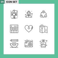 Universal Icon Symbols Group of 9 Modern Outlines of music event beautician celebration organization Editable Vector Design Elements