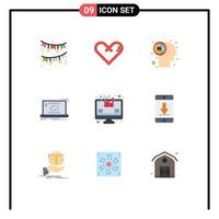 Set of 9 Modern UI Icons Symbols Signs for analysis sync surprise link communication Editable Vector Design Elements