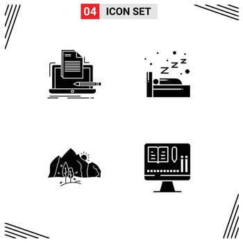 paquete de 4 4 moderno sólido glifos señales y símbolos para web impresión medios de comunicación tal como descifrador paisaje lista dormir montaña editable vector diseño elementos