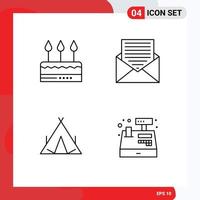 Group of 4 Modern Filledline Flat Colors Set for cake letter holiday contact tent Editable Vector Design Elements