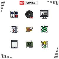 Universal Icon Symbols Group of 9 Modern Filledline Flat Colors of pack coffee storage device bean info Editable Vector Design Elements