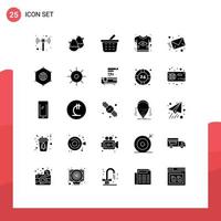 Pack of 25 Modern Solid Glyphs Signs and Symbols for Web Print Media such as message email checkout tshirt country Editable Vector Design Elements