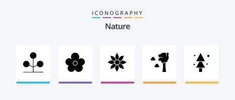 Nature Glyph 5 Icon Pack Including nature. nature. amaryllis. cloud. nature. Creative Icons Design vector