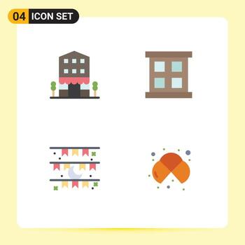 User Interface Pack of 4 Basic Flat Icons of buildings flag shop front window decoration Editable Vector Design Elements