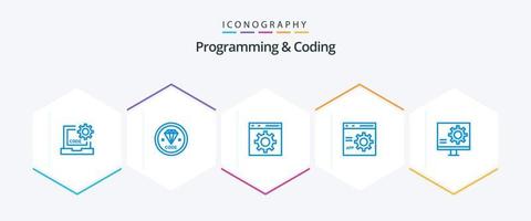 Programming And Coding 25 Blue icon pack including development. bug. programming. programming. develop vector