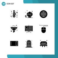 Modern Set of 9 Solid Glyphs Pictograph of business sort center funnel support Editable Vector Design Elements