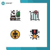 Pack of 4 Modern Filledline Flat Colors Signs and Symbols for Web Print Media such as love guide park location map pointer Editable Vector Design Elements