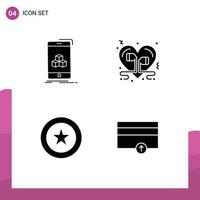 Solid Glyph Pack of 4 Universal Symbols of box achievement product love favorite Editable Vector Design Elements