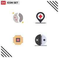 Pictogram Set of 4 Simple Flat Icons of astronomy chip planet location microchip Editable Vector Design Elements