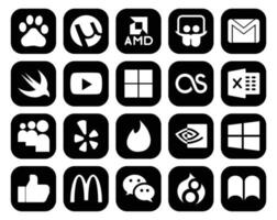 20 Social Media Icon Pack Including windows tinder youtube yelp excel vector