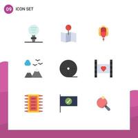 Editable Vector Line Pack of 9 Simple Flat Colors of gadgets devices china travel nature Editable Vector Design Elements