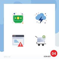 4 Universal Flat Icons Set for Web and Mobile Applications banking webpage electricity cloud cart Editable Vector Design Elements