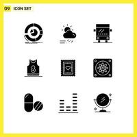 Group of 9 Modern Solid Glyphs Set for garments sport season shirt travel Editable Vector Design Elements