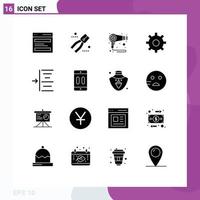 User Interface Pack of 16 Basic Solid Glyphs of left setting tool multimedia machine Editable Vector Design Elements