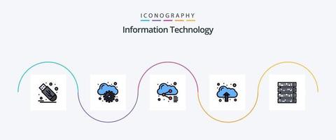 información tecnología línea lleno plano 5 5 icono paquete incluso servidor. estante. archivo. computadora. datos vector